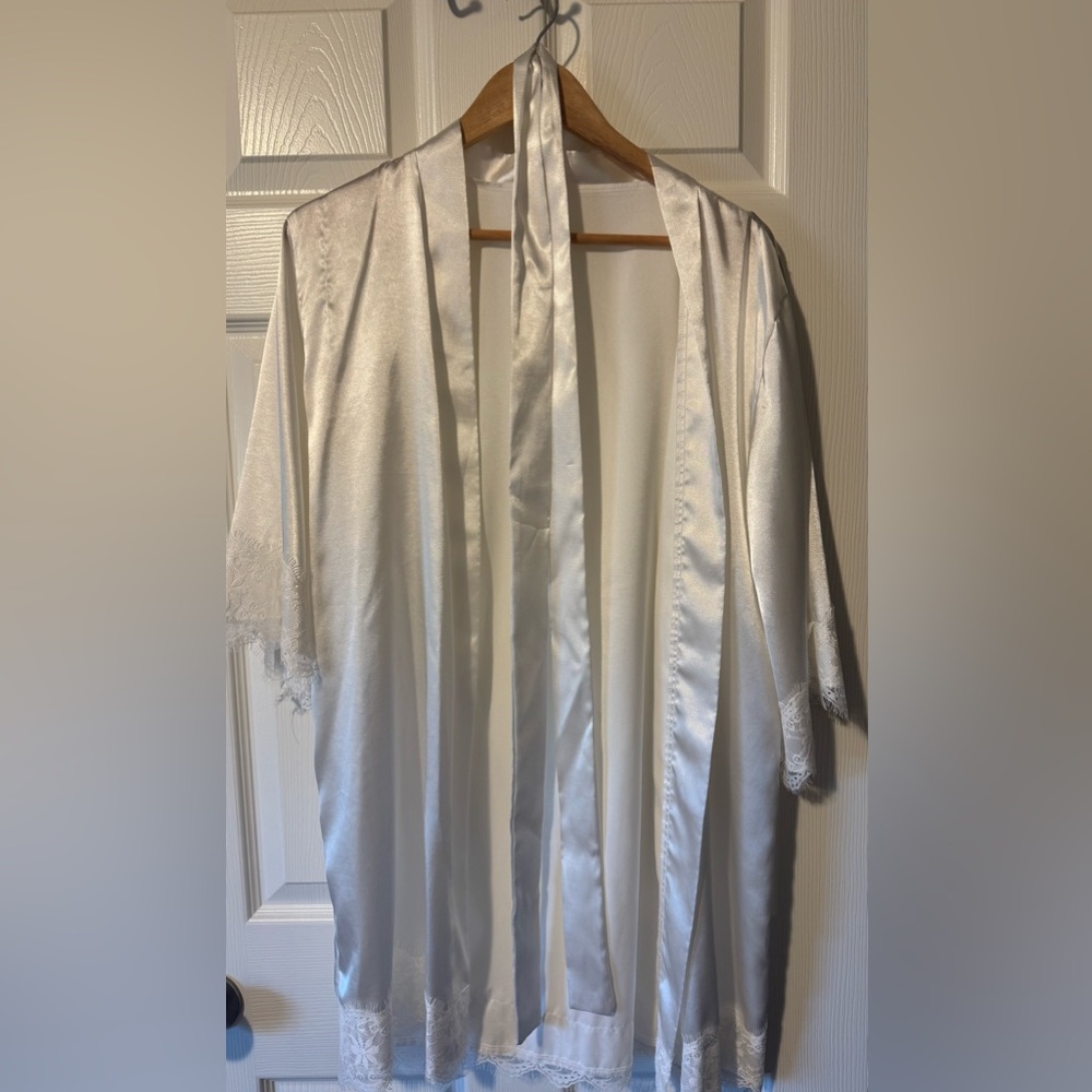 Luxurious Satin White Robe with Lace Accents